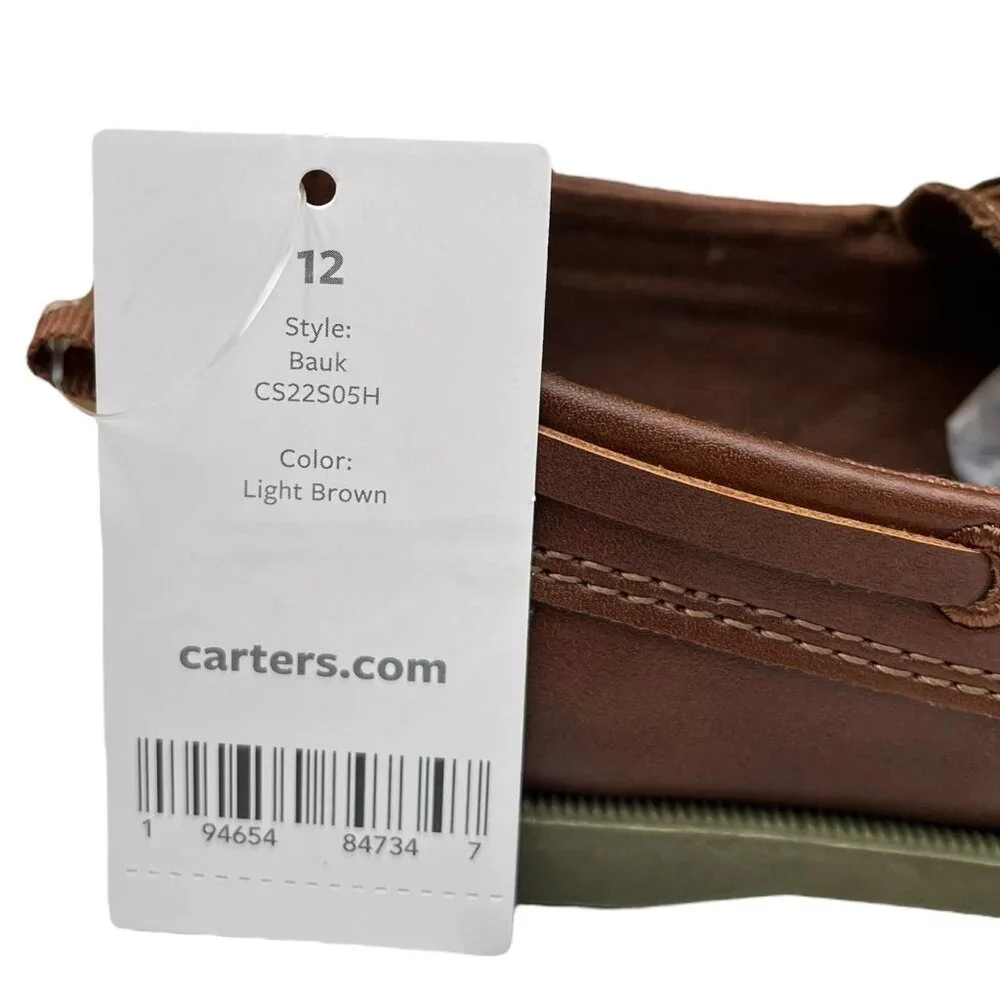 Carter’s Little Boys Boat Shoes Size 10-12 Brown Slip-On Casual Classic Style‎